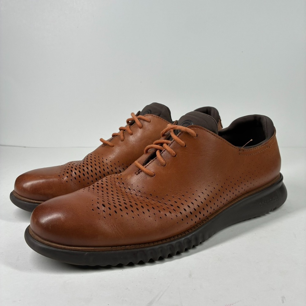 Cole Haan 2.ZEROGRAND Lined Laser Wingtip Oxford Men's US 10M Tan Leather C25351